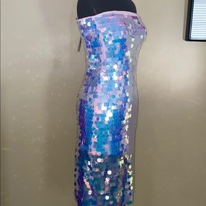 NWT PINK Shimmer Mermaid Cocktail Party Dress Size L 6 8 Strapless Tube dress